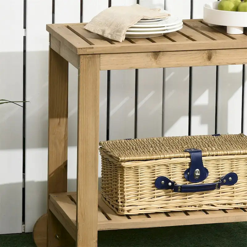 Outsunny Outdoor Bar Cart,Wood Rolling Home Bar & Serving Cart