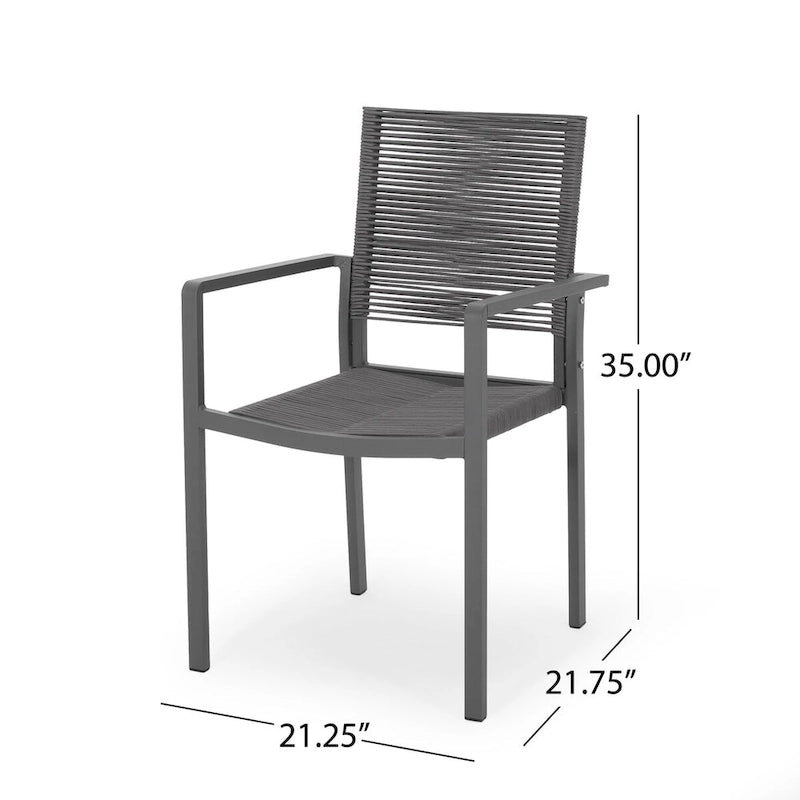 Outdoor Modern Aluminum Dining Chair with Rope Seat (Set of 2), Gray and Dark Gray
