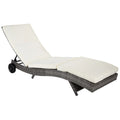 Wicker Chaise Lounge Pool Chair, Cushioned Patio Sun Lounger 5-Level Adjustable Backrest & Wheels for Easy Movement