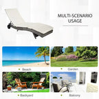 Wicker Chaise Lounge Pool Chair, Cushioned Patio Sun Lounger 5-Level Adjustable Backrest & Wheels for Easy Movement