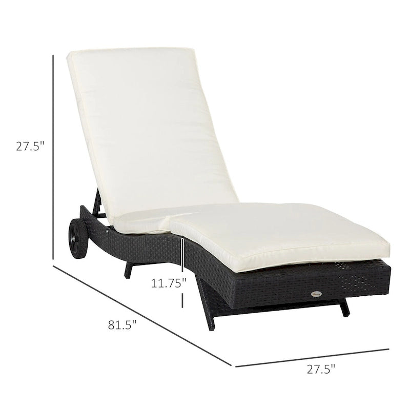 Wicker Chaise Lounge Pool Chair, Cushioned Patio Sun Lounger 5-Level Adjustable Backrest & Wheels for Easy Movement