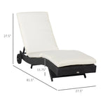 Wicker Chaise Lounge Pool Chair, Cushioned Patio Sun Lounger 5-Level Adjustable Backrest & Wheels for Easy Movement
