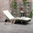 Wicker Chaise Lounge Pool Chair, Cushioned Patio Sun Lounger 5-Level Adjustable Backrest & Wheels for Easy Movement