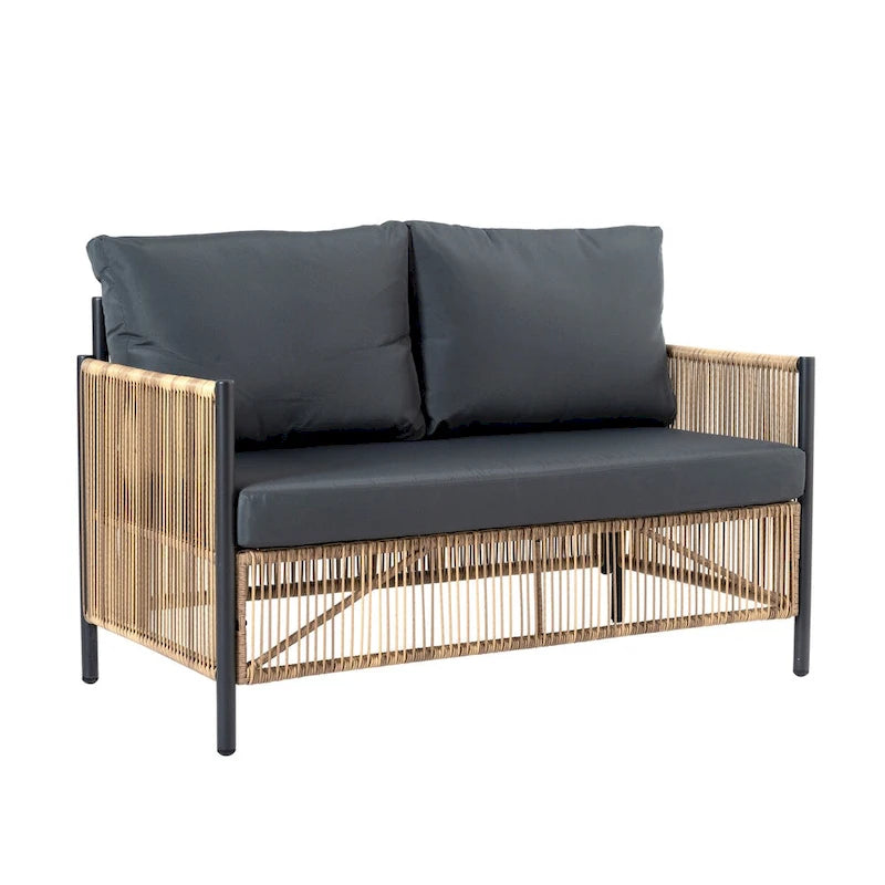 New Comming Patio 4 pieces Brown PE Wicker Sofa Set with Grey Cushion