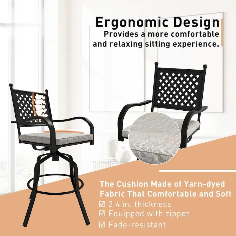 Outdoor Patio Beige Aluminum Swivel Bar Stools (Set of 2)