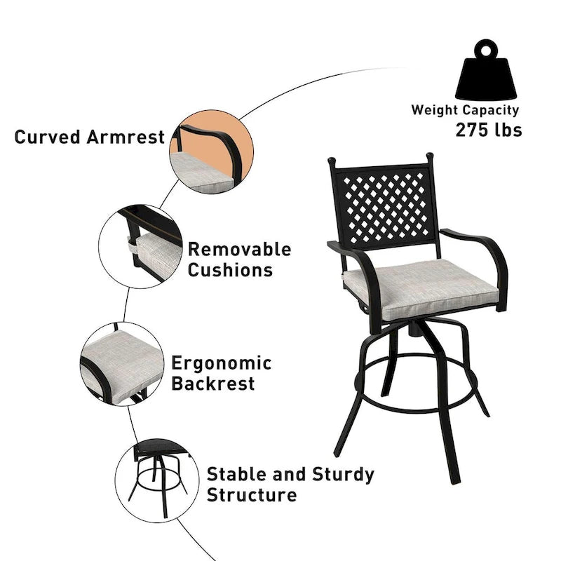 Outdoor Patio Beige Aluminum Swivel Bar Stools (Set of 2)