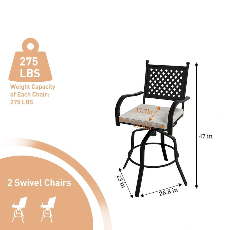 Outdoor Patio Beige Aluminum Swivel Bar Stools (Set of 2)