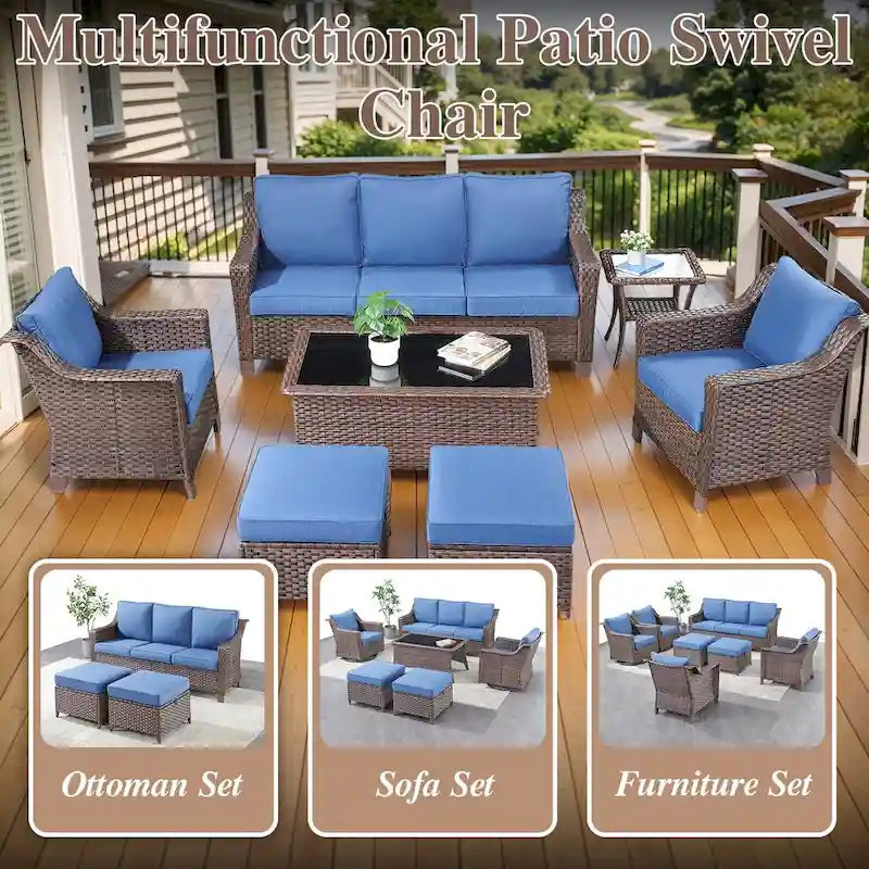 Outdoor Patio Furniture Set for Porch Garden - Brown