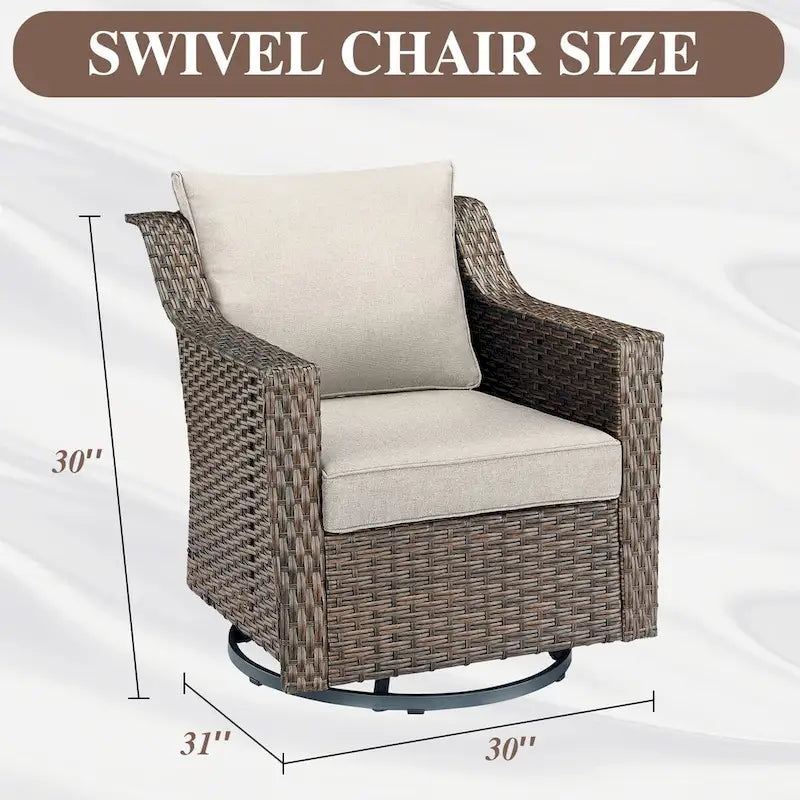 3 Pieces Wicker Swivel Rocking Chairs with Side Table - Brown