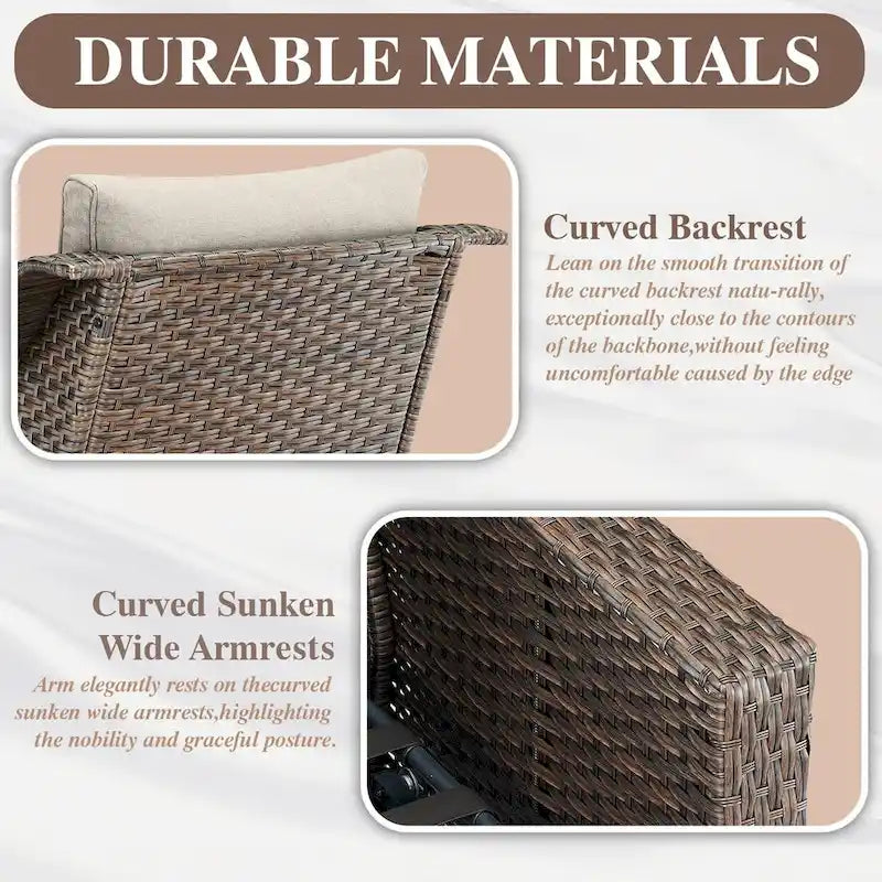 3 Pieces Wicker Swivel Rocking Chairs with Side Table - Brown