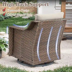 3 Pieces Wicker Swivel Rocking Chairs with Side Table - Brown