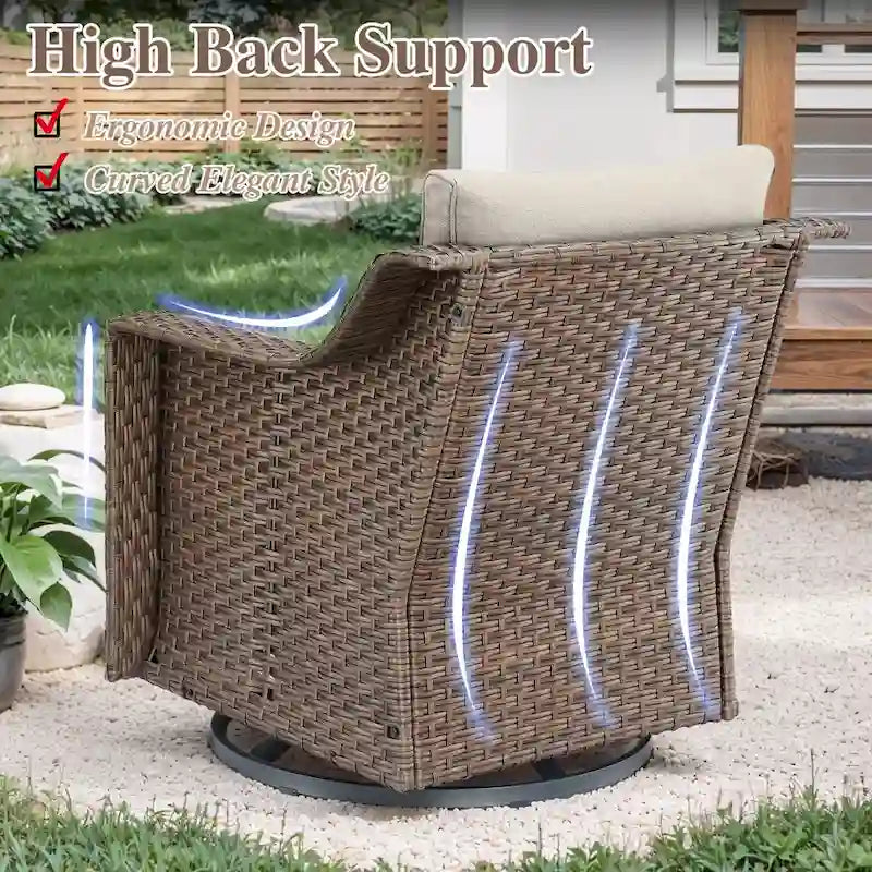 3 Pieces Wicker Swivel Rocking Chairs with Side Table - Brown
