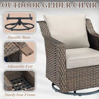 3 Pieces Wicker Swivel Rocking Chairs with Side Table - Brown