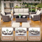 3 Pieces Wicker Swivel Rocking Chairs with Side Table - Brown