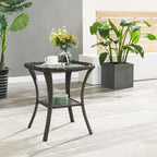3 Pieces Wicker Swivel Rocking Chairs with Side Table - Brown