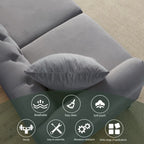 Velvet Chesterfield Sofa with Rolled Arms & Nailhead Trim – Grey / Beige, Button-Tufted, Seats 3