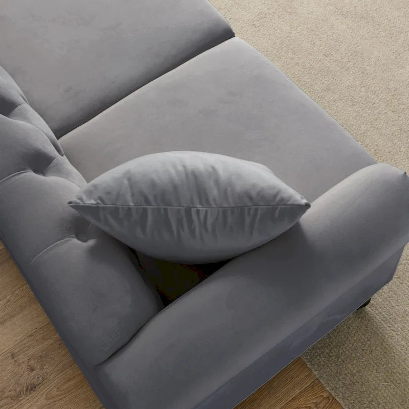 Velvet Chesterfield Sofa with Rolled Arms & Nailhead Trim – Grey / Beige, Button-Tufted, Seats 3