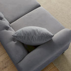 Velvet Chesterfield Sofa with Rolled Arms & Nailhead Trim – Grey / Beige, Button-Tufted, Seats 3