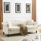 Velvet Chesterfield Sofa with Rolled Arms & Nailhead Trim – Grey / Beige, Button-Tufted, Seats 3