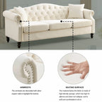 Velvet Chesterfield Sofa with Rolled Arms & Nailhead Trim – Grey / Beige, Button-Tufted, Seats 3