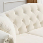 Velvet Chesterfield Sofa with Rolled Arms & Nailhead Trim – Grey / Beige, Button-Tufted, Seats 3