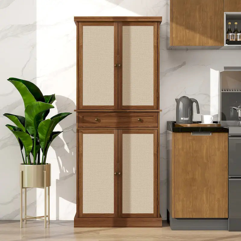 4-Door Storage Cabinet with 1 Drawer and Adjustable Shelves – Walnut
