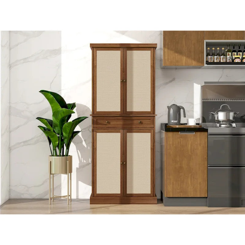 4-Door Storage Cabinet with 1 Drawer and Adjustable Shelves – Walnut