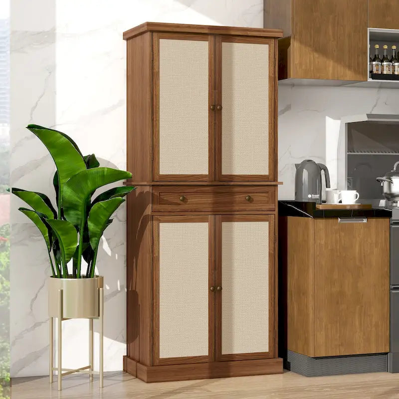 4-Door Storage Cabinet with 1 Drawer and Adjustable Shelves – Walnut