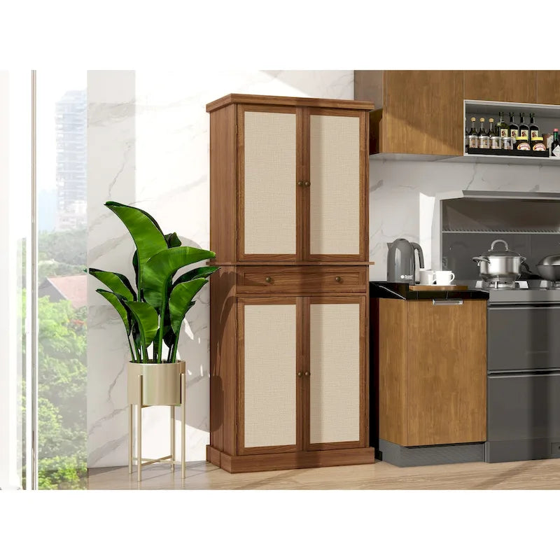 4-Door Storage Cabinet with 1 Drawer and Adjustable Shelves – Walnut