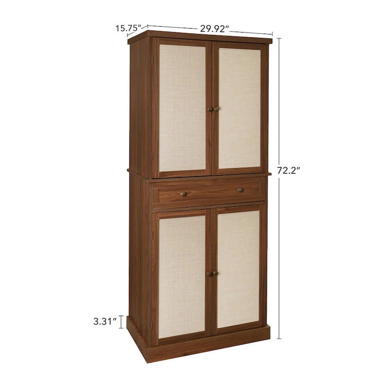 4-Door Storage Cabinet with 1 Drawer and Adjustable Shelves – Walnut