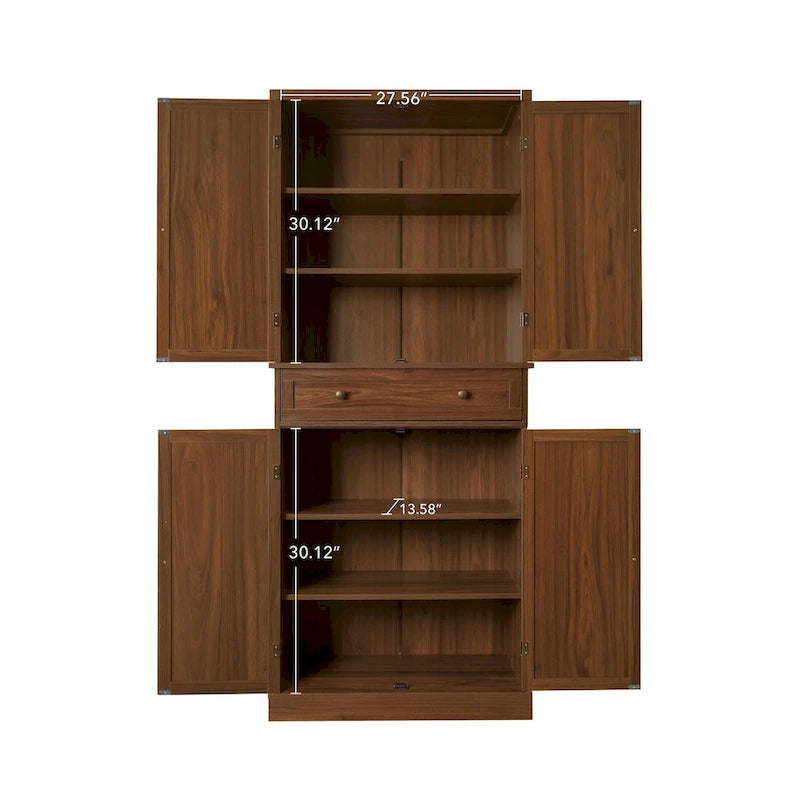 4-Door Storage Cabinet with 1 Drawer and Adjustable Shelves – Walnut