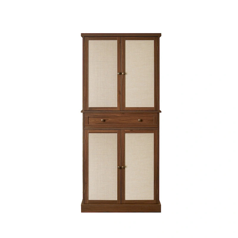 4-Door Storage Cabinet with 1 Drawer and Adjustable Shelves – Walnut