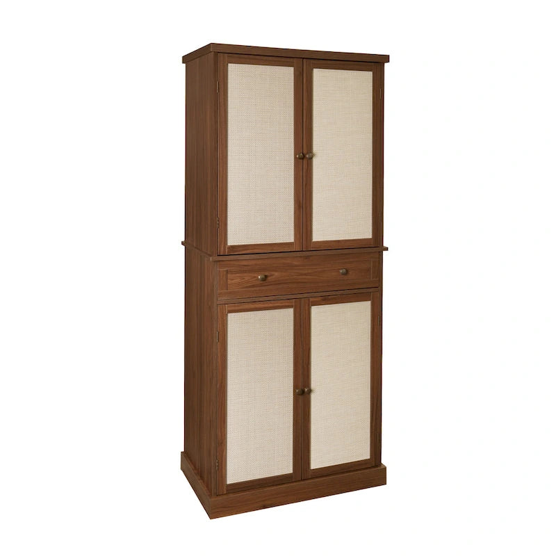 4-Door Storage Cabinet with 1 Drawer and Adjustable Shelves – Walnut