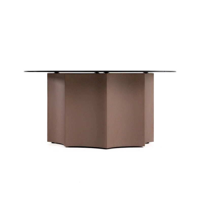 Round Coffee Table with Mirrored Glass Top – Black & Wine Red, Pedestal Base, Modern Style