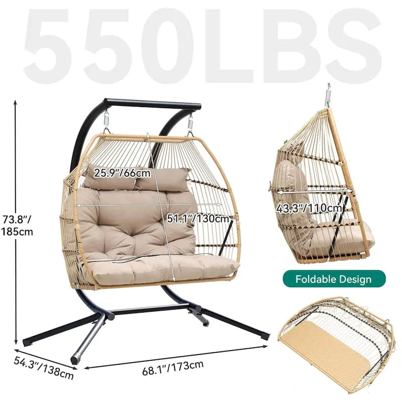 2 Person Indoor Outdoor Hammock Swing Egg Chair with Stand