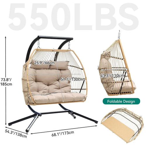 2 Person Indoor Outdoor Hammock Swing Egg Chair with Stand
