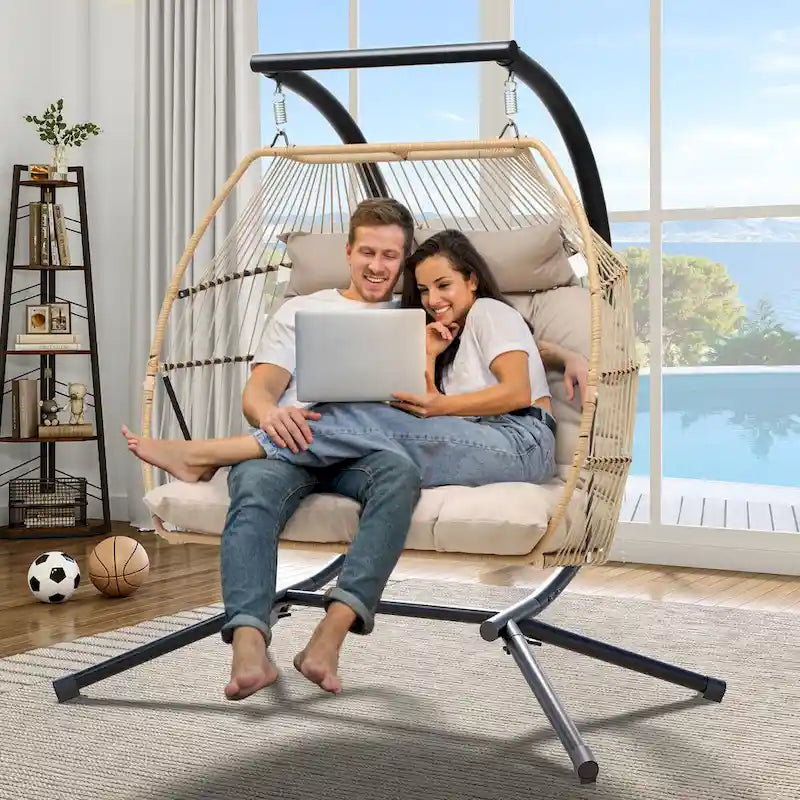 2 Person Indoor Outdoor Hammock Swing Egg Chair with Stand