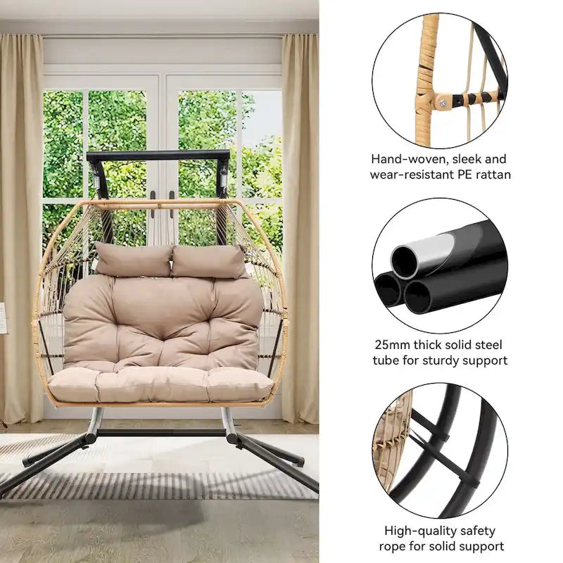 2 Person Indoor Outdoor Hammock Swing Egg Chair with Stand