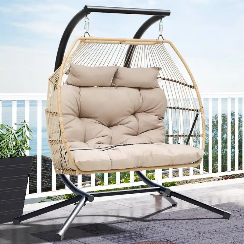 2 Person Indoor Outdoor Hammock Swing Egg Chair with Stand