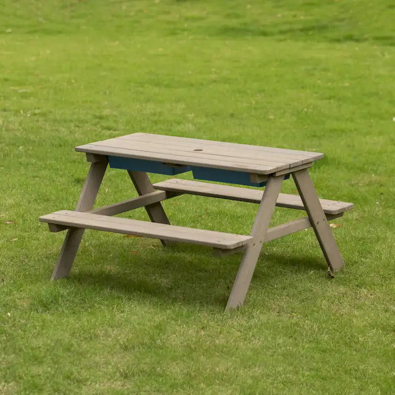 Picnic Play Table, Sandbox Table with Umbrella Hole and 2 Play Boxes.