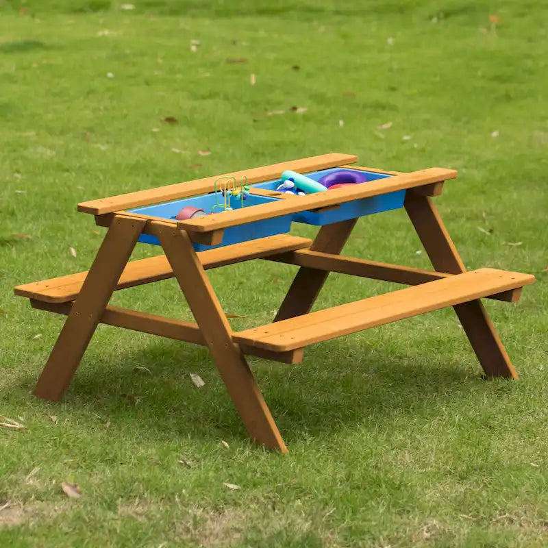 Picnic Play Table, Sandbox Table with Umbrella Hole and 2 Play Boxes.