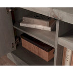 TV Credenza with Herringbone Doors & Adjustable Shelves – Mystic Oak / Sindoori Mango, Modern Style