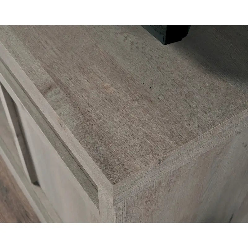 TV Credenza with Herringbone Doors & Adjustable Shelves – Mystic Oak / Sindoori Mango, Modern Style