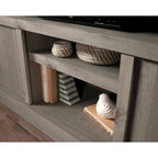 TV Credenza with Herringbone Doors & Adjustable Shelves – Mystic Oak / Sindoori Mango, Modern Style