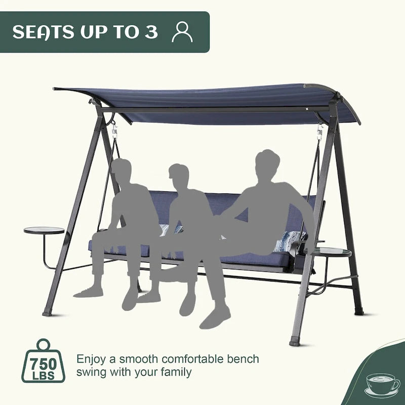 Steel 3-Seater Swing Porch Swing with Canopy