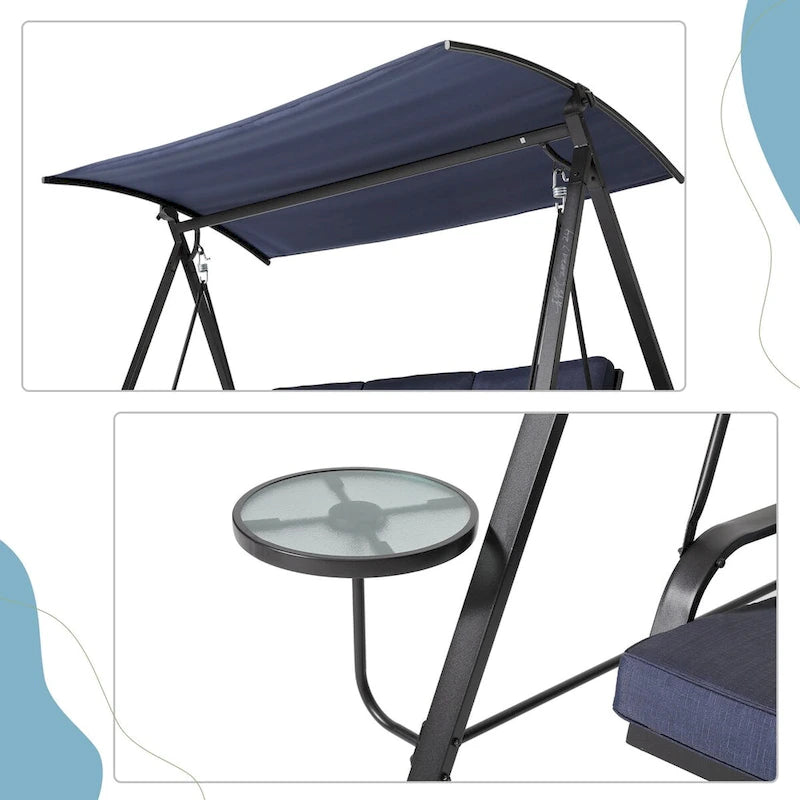 Steel 3-Seater Swing Porch Swing with Canopy