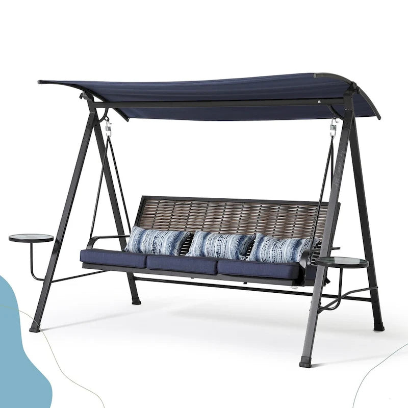 Steel 3-Seater Swing Porch Swing with Canopy