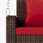 Outdoor Patio 2-Person Wicker Hanging Rattan Porch Swing with Chains, Cushion, and Pillow - 50 x 20 in.