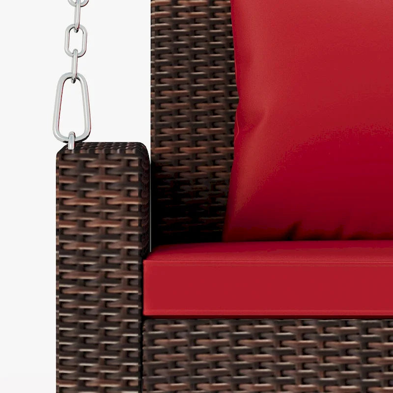Outdoor Patio 2-Person Wicker Hanging Rattan Porch Swing with Chains, Cushion, and Pillow - 50 x 20 in.