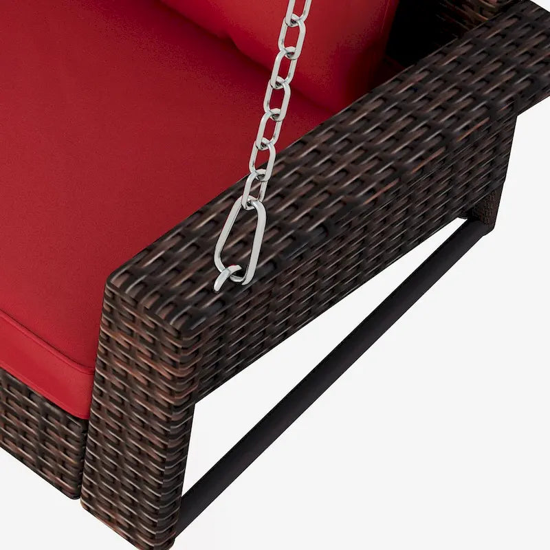 Outdoor Patio 2-Person Wicker Hanging Rattan Porch Swing with Chains, Cushion, and Pillow - 50 x 20 in.